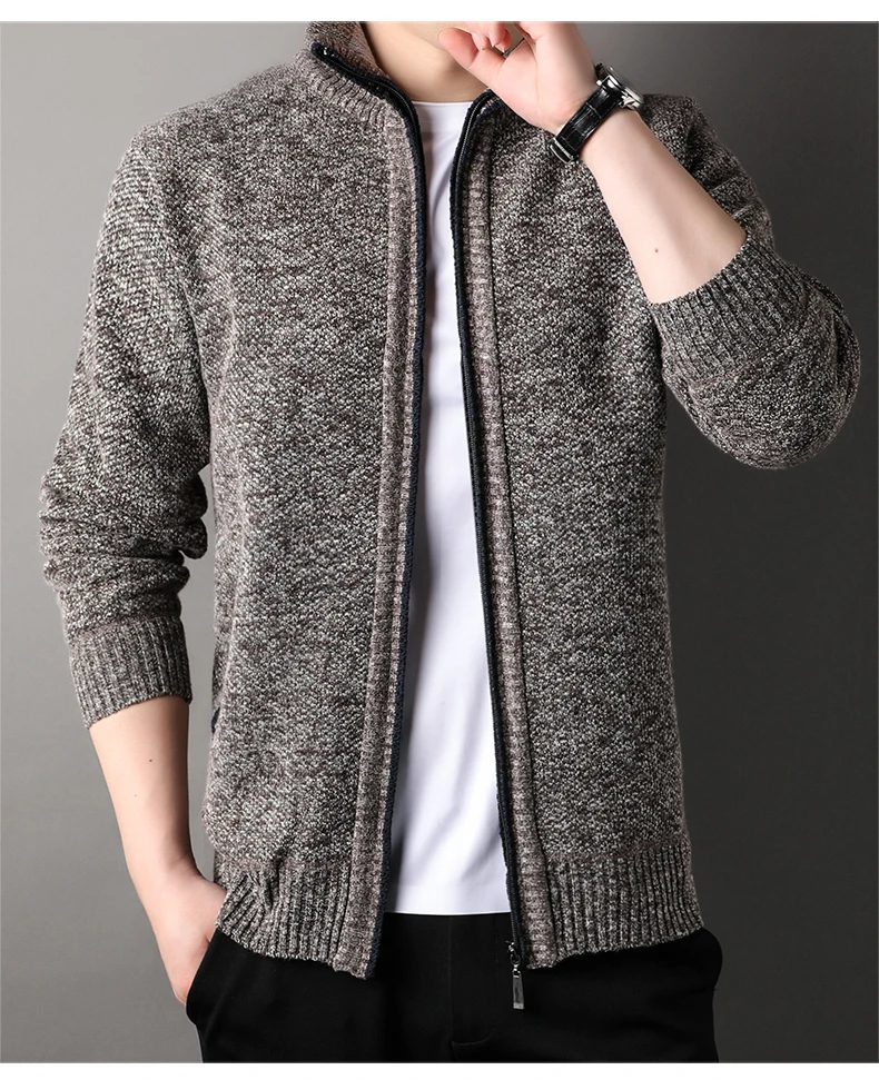 Men's Stand-up Collar Knit Sweater Autumn Winter New Cardigan Tops Korean Slim Solid Color Sweatercoat Jacket
