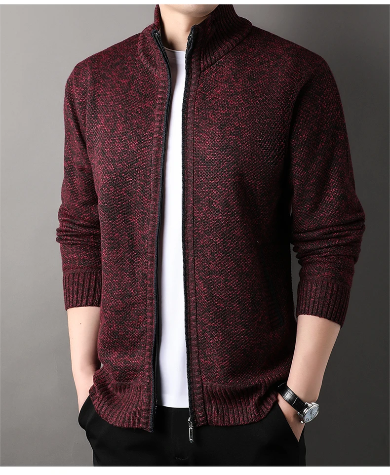 Men's Stand-up Collar Knit Sweater Autumn Winter New Cardigan Tops Korean Slim Solid Color Sweatercoat Jacket