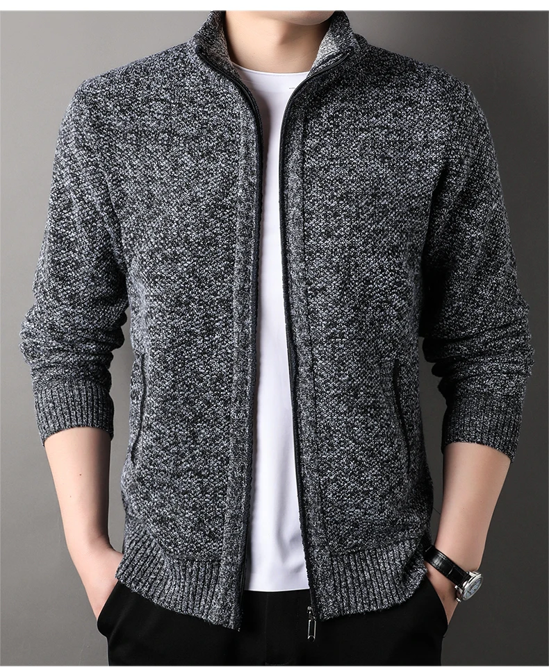 Men's Stand-up Collar Knit Sweater Autumn Winter New Cardigan Tops Korean Slim Solid Color Sweatercoat Jacket