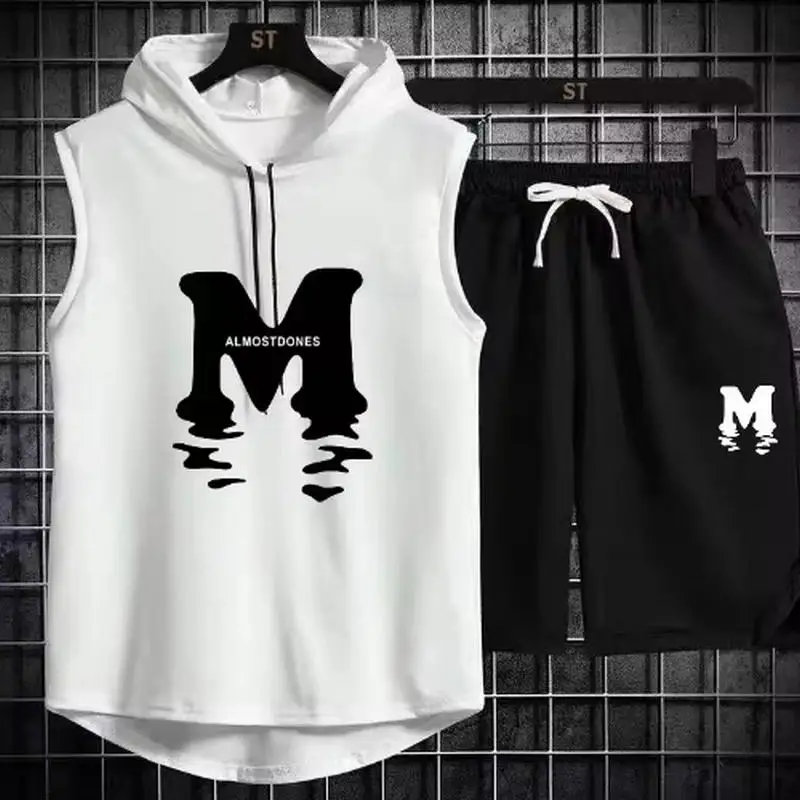 2025 New Men's Summer Sets Casual Breathable 2 Piece T-shirt+Shorts Suit Men Tracksuit Loose Vest Jogging Sleeveless Top Man Set