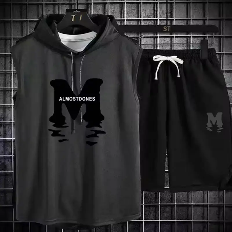 2025 New Men's Summer Sets Casual Breathable 2 Piece T-shirt+Shorts Suit Men Tracksuit Loose Vest Jogging Sleeveless Top Man Set