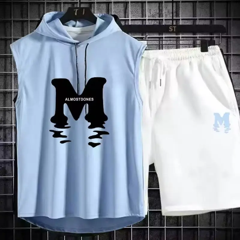 2025 New Men's Summer Sets Casual Breathable 2 Piece T-shirt+Shorts Suit Men Tracksuit Loose Vest Jogging Sleeveless Top Man Set