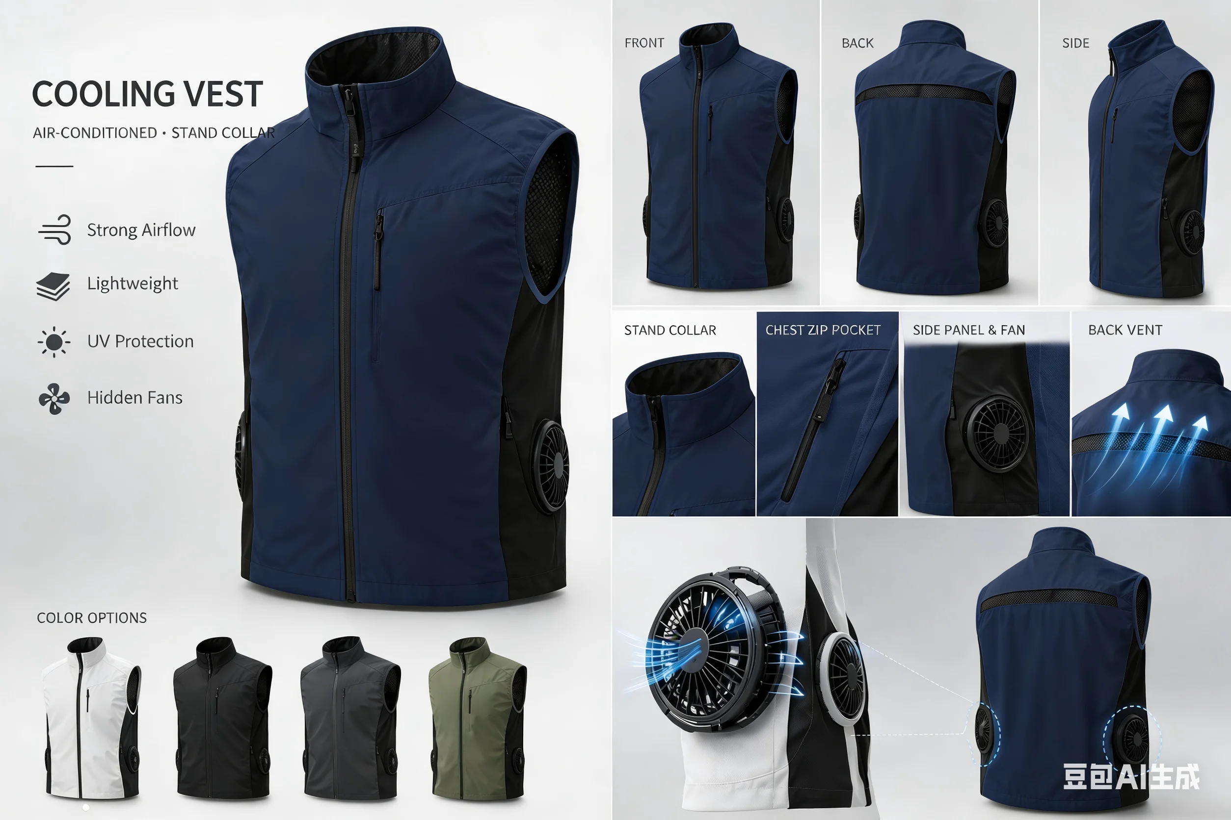 New Side Dual Fan Air Conditioning Vest Summer Outdoor Work Fishing Heatstroke Prevention Cooling Waistcoat（Excluding Power Bank