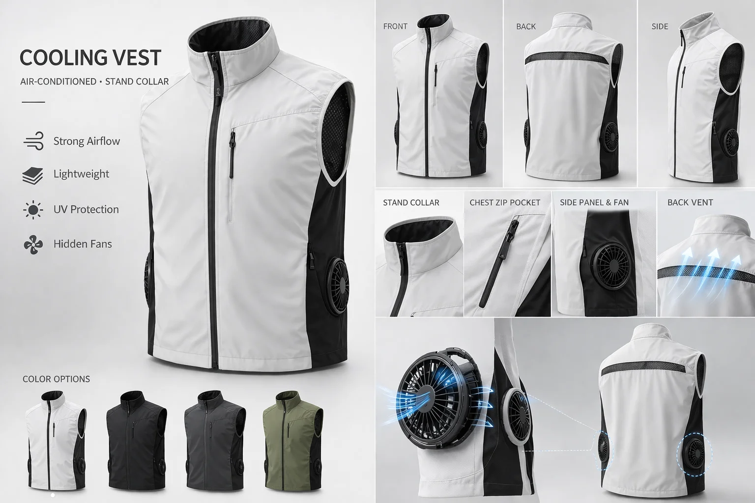 New Side Dual Fan Air Conditioning Vest Summer Outdoor Work Fishing Heatstroke Prevention Cooling Waistcoat（Excluding Power Bank