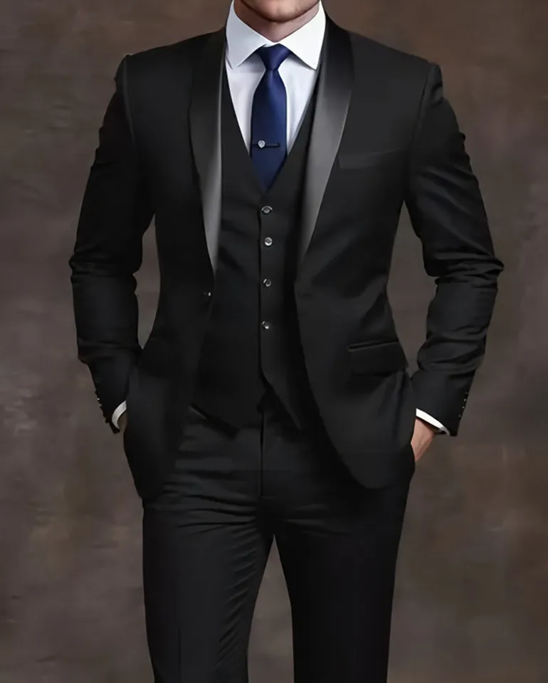 Elegant Men's Suit Sets- Slim Fit Tuxedo Set for Weddings & Formal Occasions, Black Suit