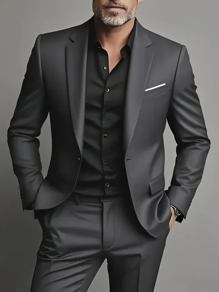 Elegant Men's Suit Sets- Slim Fit Tuxedo Set for Weddings & Formal Occasions, Black Suit