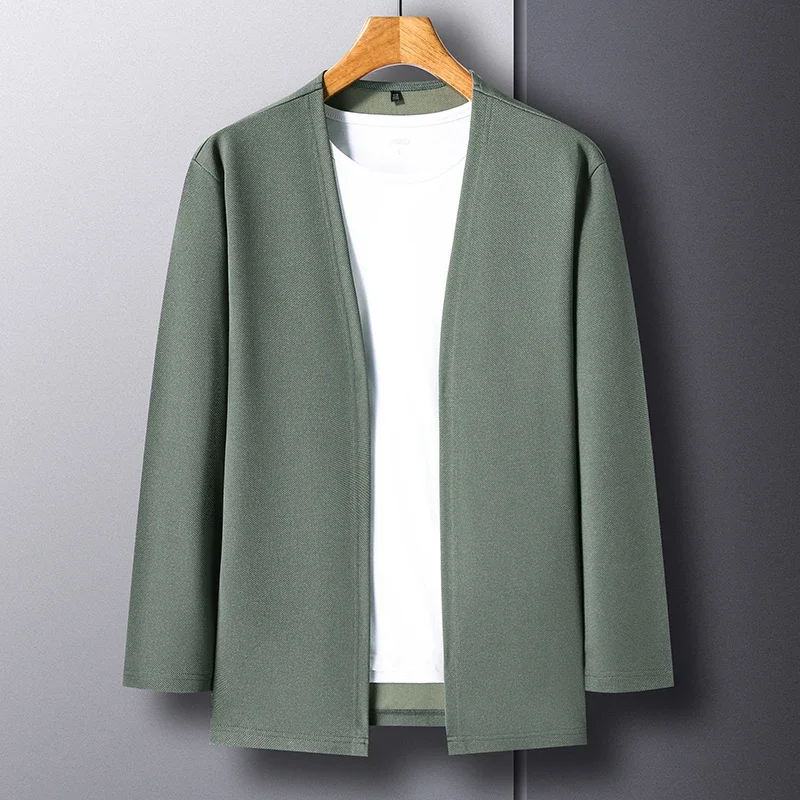 New Men's Casual Solid Color Long Sleeved Cardigan Cloak Spring and Autumn Fashionable Comfortable Top