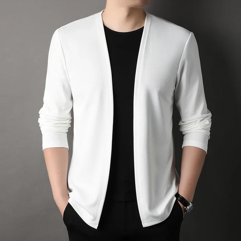 New Men's Casual Solid Color Long Sleeved Cardigan Cloak Spring and Autumn Fashionable Comfortable Top