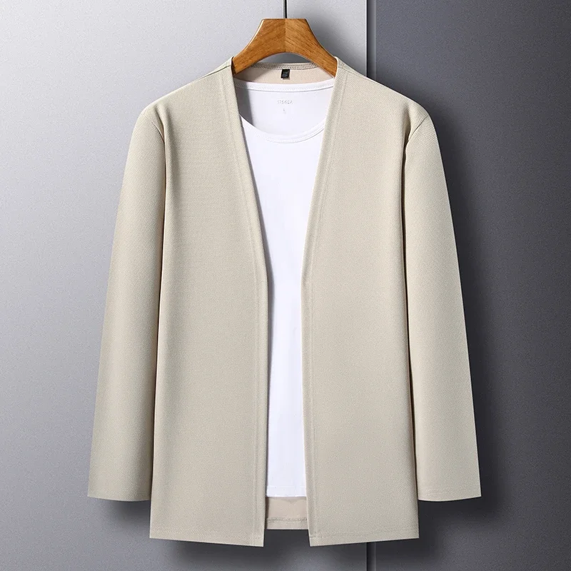 New Men's Casual Solid Color Long Sleeved Cardigan Cloak Spring and Autumn Fashionable Comfortable Top