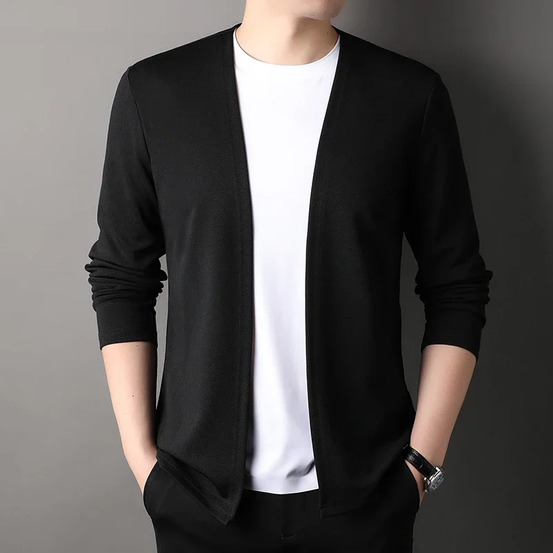 New Men's Casual Solid Color Long Sleeved Cardigan Cloak Spring and Autumn Fashionable Comfortable Top