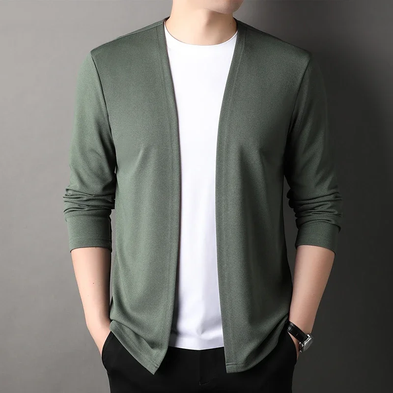 New Men's Casual Solid Color Long Sleeved Cardigan Cloak Spring and Autumn Fashionable Comfortable Top