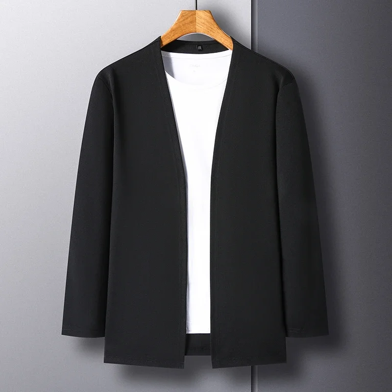 New Men's Casual Solid Color Long Sleeved Cardigan Cloak Spring and Autumn Fashionable Comfortable Top