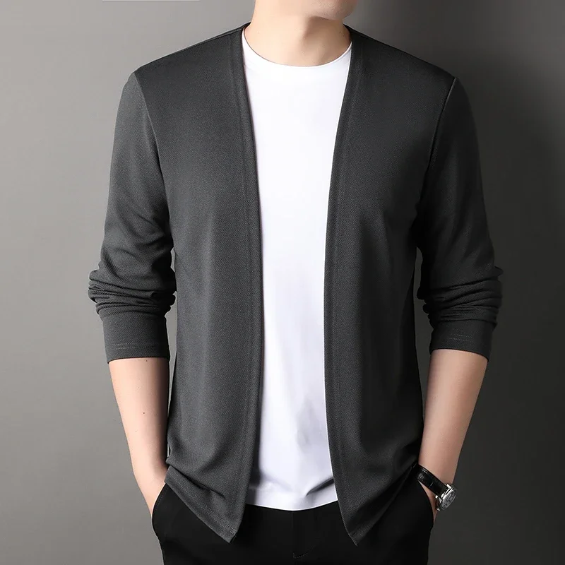 New Men's Casual Solid Color Long Sleeved Cardigan Cloak Spring and Autumn Fashionable Comfortable Top
