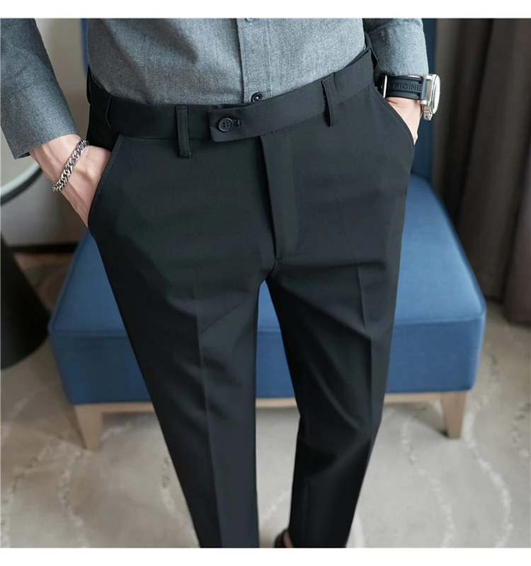 Men Suit Pant Autumn Elastic Waist Solid Slim Fit Dress Pants Business Casual Office Social Trouser Plus Size 40 38 Men Clothing