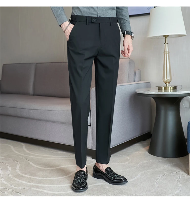 Men Suit Pant Autumn Elastic Waist Solid Slim Fit Dress Pants Business Casual Office Social Trouser Plus Size 40 38 Men Clothing