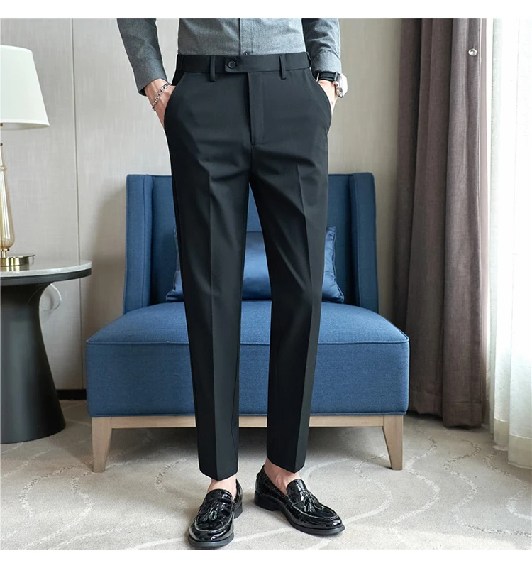 Men Suit Pant Autumn Elastic Waist Solid Slim Fit Dress Pants Business Casual Office Social Trouser Plus Size 40 38 Men Clothing