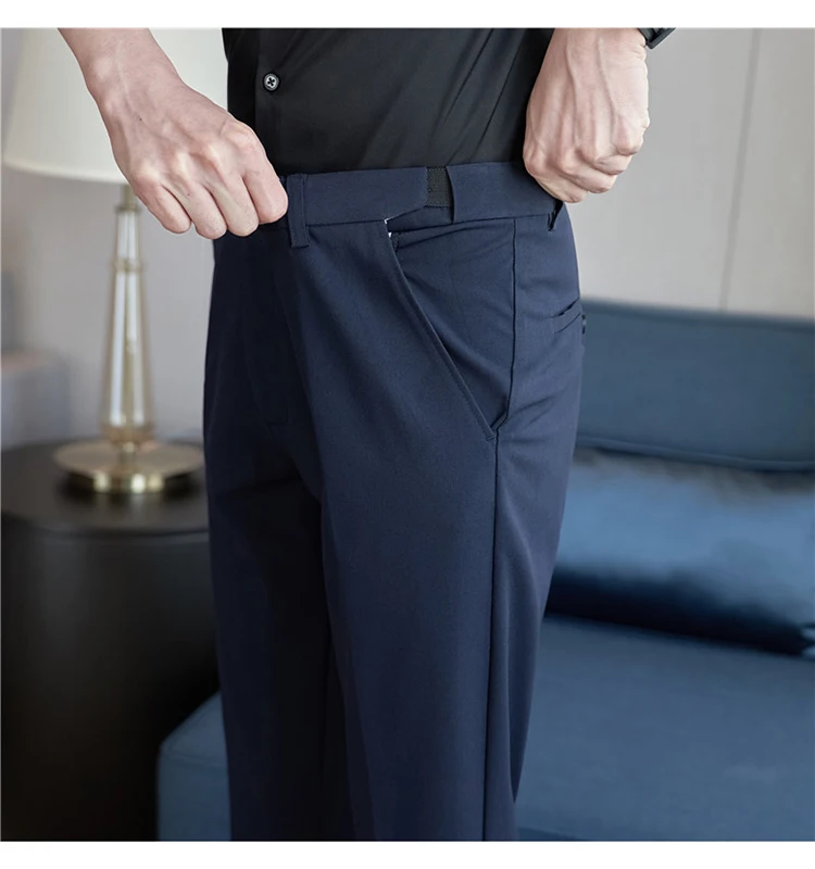 Men Suit Pant Autumn Elastic Waist Solid Slim Fit Dress Pants Business Casual Office Social Trouser Plus Size 40 38 Men Clothing
