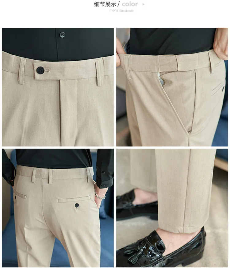 Men Suit Pant Autumn Elastic Waist Solid Slim Fit Dress Pants Business Casual Office Social Trouser Plus Size 40 38 Men Clothing