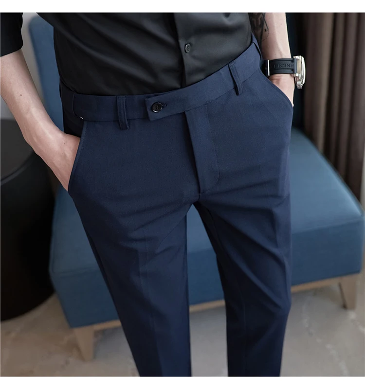 Men Suit Pant Autumn Elastic Waist Solid Slim Fit Dress Pants Business Casual Office Social Trouser Plus Size 40 38 Men Clothing