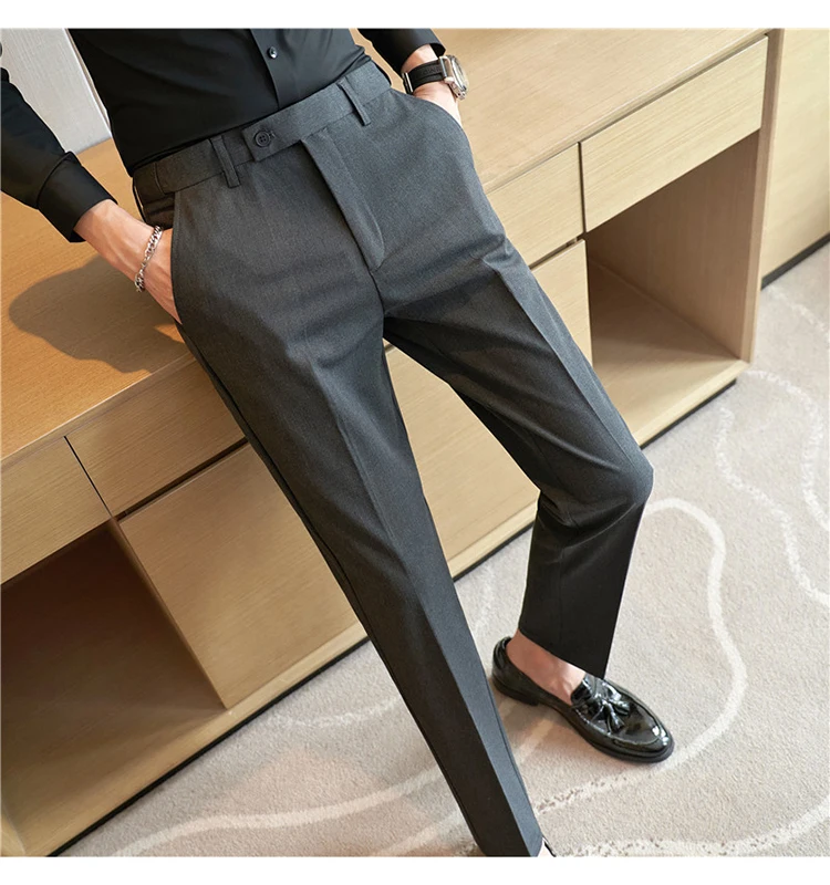 Men Suit Pant Autumn Elastic Waist Solid Slim Fit Dress Pants Business Casual Office Social Trouser Plus Size 40 38 Men Clothing