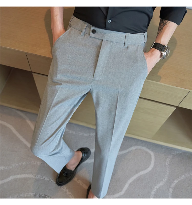 Men Suit Pant Autumn Elastic Waist Solid Slim Fit Dress Pants Business Casual Office Social Trouser Plus Size 40 38 Men Clothing