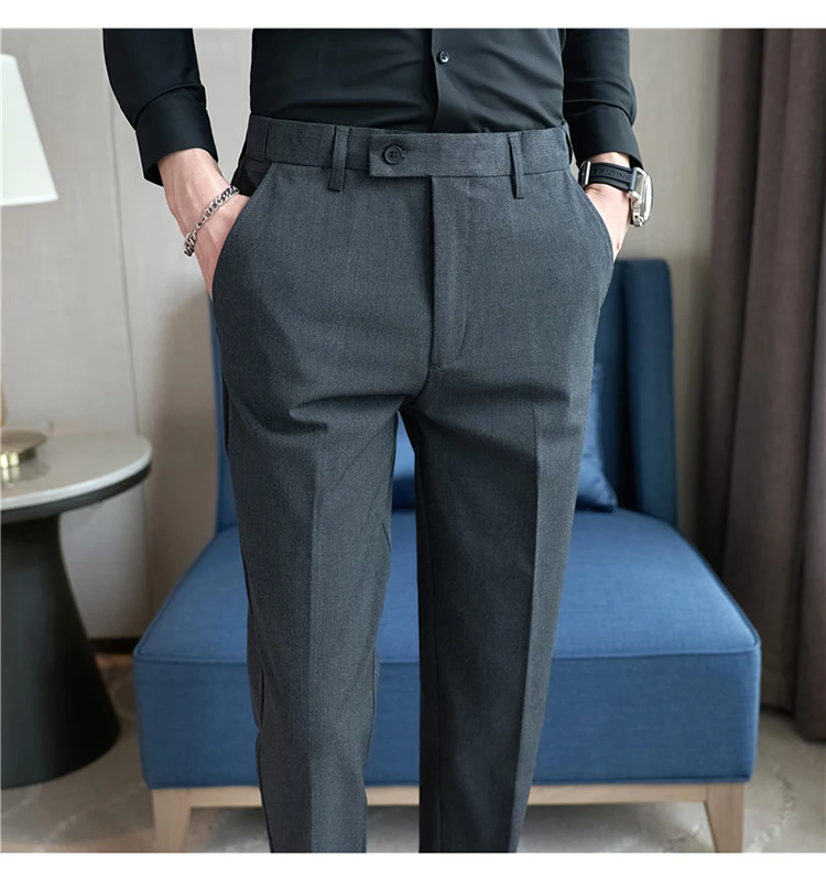 Men Suit Pant Autumn Elastic Waist Solid Slim Fit Dress Pants Business Casual Office Social Trouser Plus Size 40 38 Men Clothing