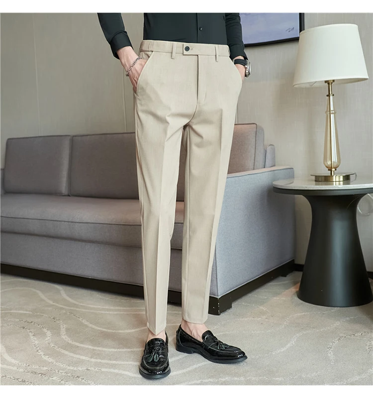 Men Suit Pant Autumn Elastic Waist Solid Slim Fit Dress Pants Business Casual Office Social Trouser Plus Size 40 38 Men Clothing