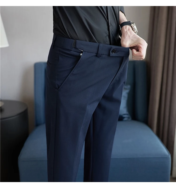 Men Suit Pant Autumn Elastic Waist Solid Slim Fit Dress Pants Business Casual Office Social Trouser Plus Size 40 38 Men Clothing