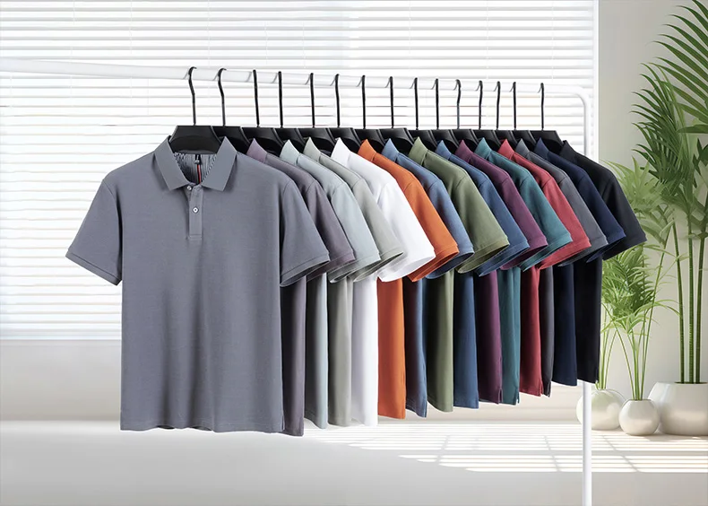 100% Pure Cotton Short-Sleeved Men's Polo Shirt Summer Boutique Fashion High-Quality Top Solid Color Collar Back Striped T-Shirt