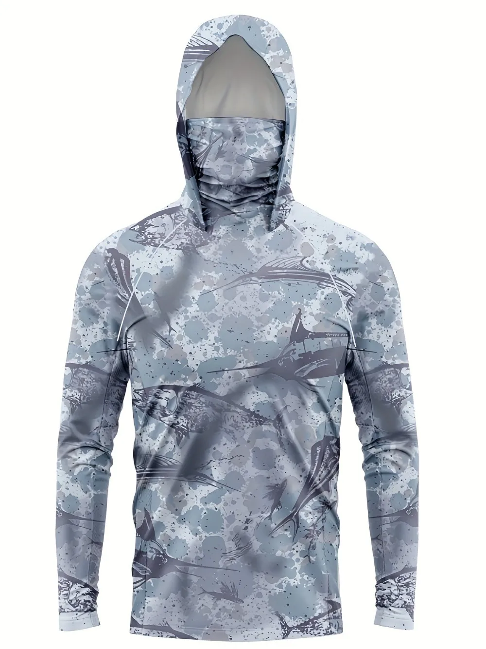 American Men's Summer New Fish Graffiti Print Soft and Breathable Long Sleeved T-Shirt Fishing Suit Outdoor Leisure Vacation Top