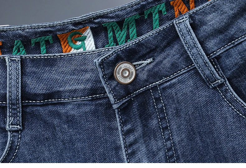 Summer New Men's Embroidered Denim Shorts Fashion Straight Slim Personality Streetwear Jeans Male Bermuda Male Short Pants