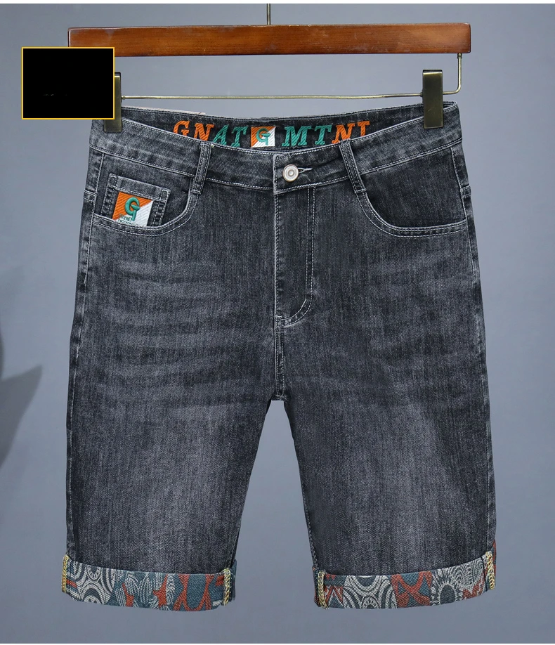 Summer New Men's Embroidered Denim Shorts Fashion Straight Slim Personality Streetwear Jeans Male Bermuda Male Short Pants