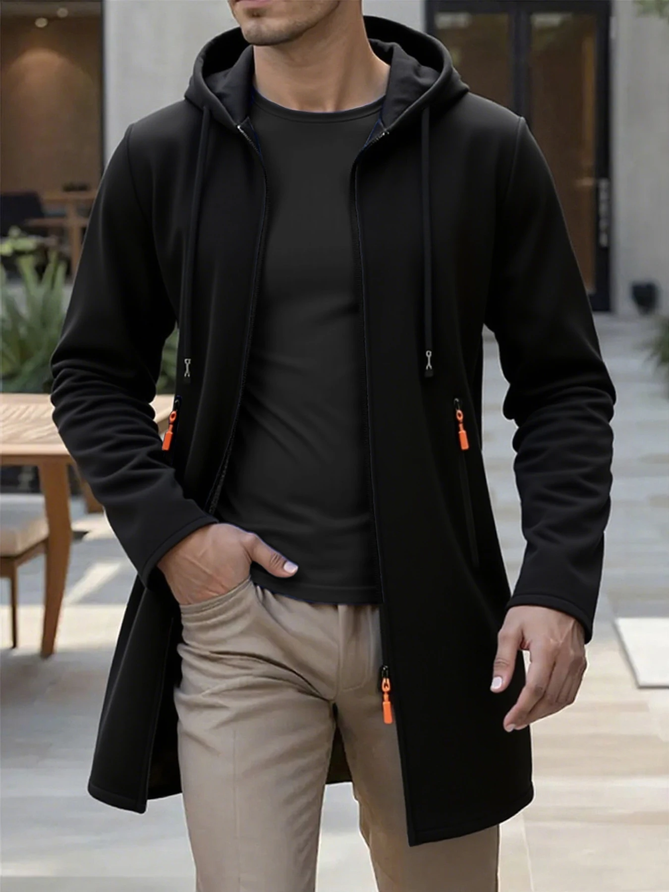 Spring Autumn Men's Hooded Long Jackets Solid Kintting Cardigan Outwear Casual Male Coats Zipper Warm Streetwear Hoodies Jacket