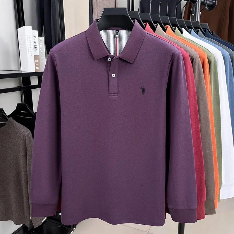 100% pure cotton autumn and winter men's fashion sports brand embroidered pony long sleeved POLO shirt business casual T-shirt