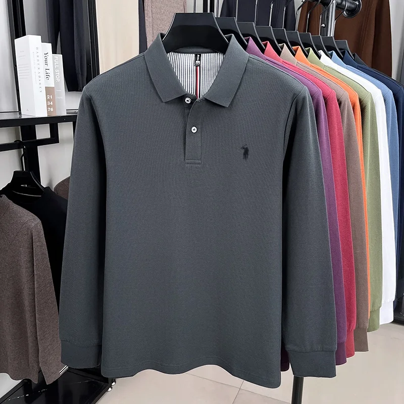 100% pure cotton autumn and winter men's fashion sports brand embroidered pony long sleeved POLO shirt business casual T-shirt
