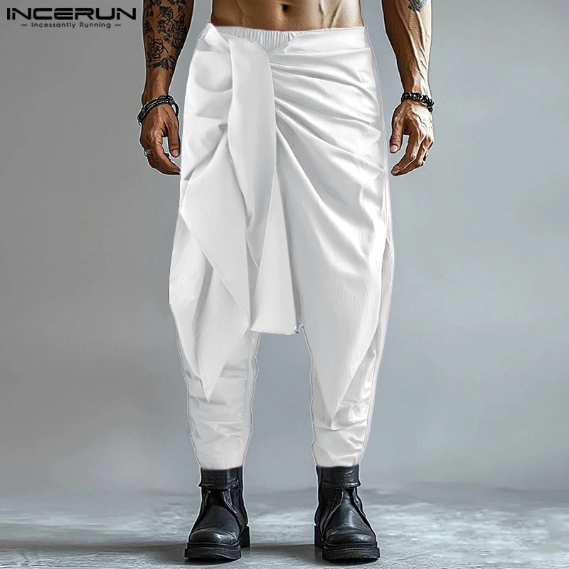 Fashion INCERUN Summer Spring Men Casual Pants Harem Pant Pleated Long Trousers Streetwear Oversize Men's Clothing S-5XL
