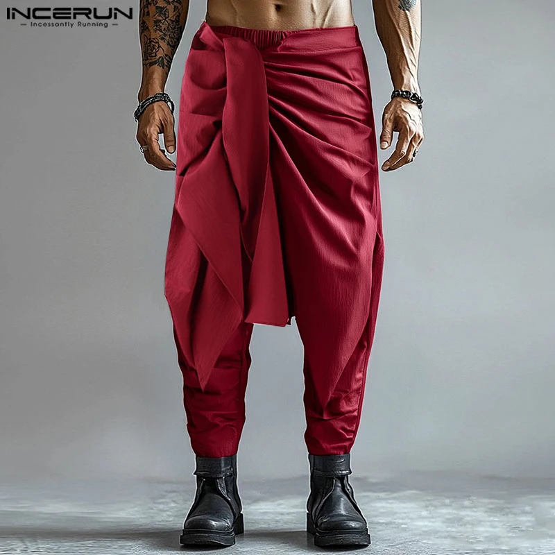 Fashion INCERUN Summer Spring Men Casual Pants Harem Pant Pleated Long Trousers Streetwear Oversize Men's Clothing S-5XL