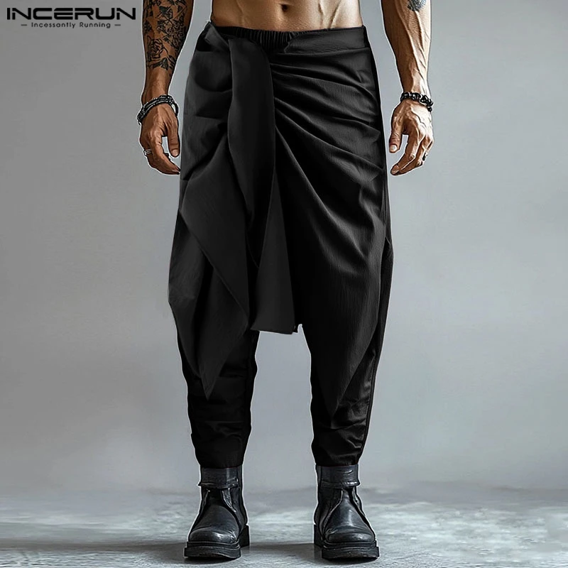 Fashion INCERUN Summer Spring Men Casual Pants Harem Pant Pleated Long Trousers Streetwear Oversize Men's Clothing S-5XL