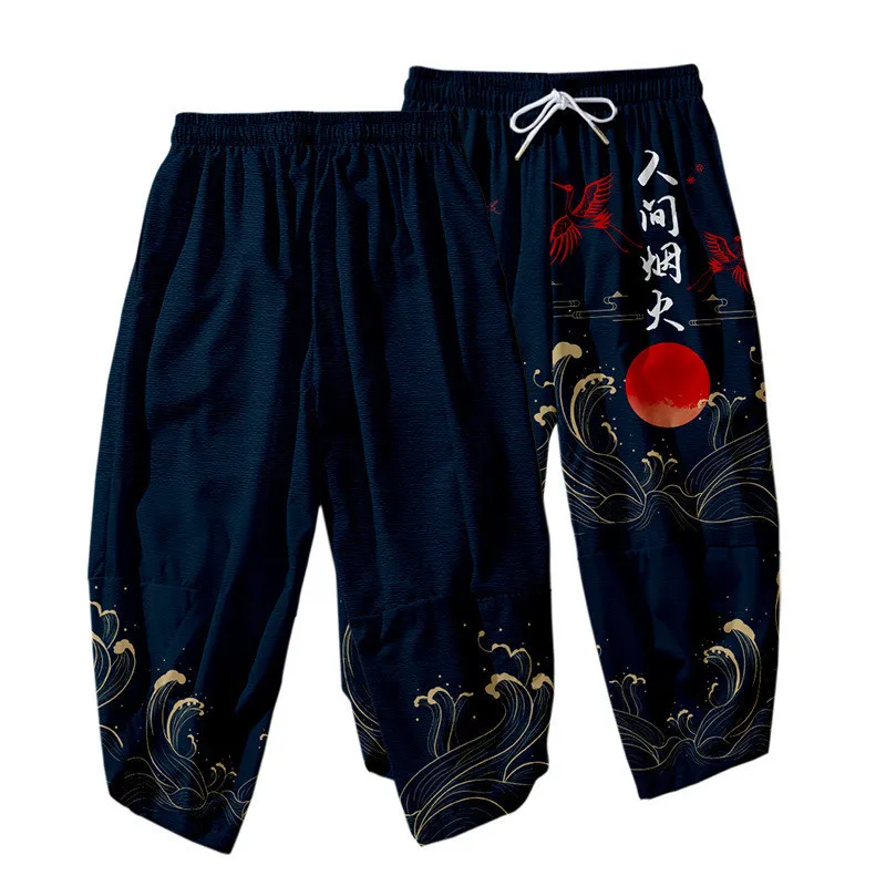 Large Size 5XL 6XL Japanese Kimono Cardigan Pants Set Print Fox Men Women Shirt Tradition Yukata Haori Obi Cosplay Costume