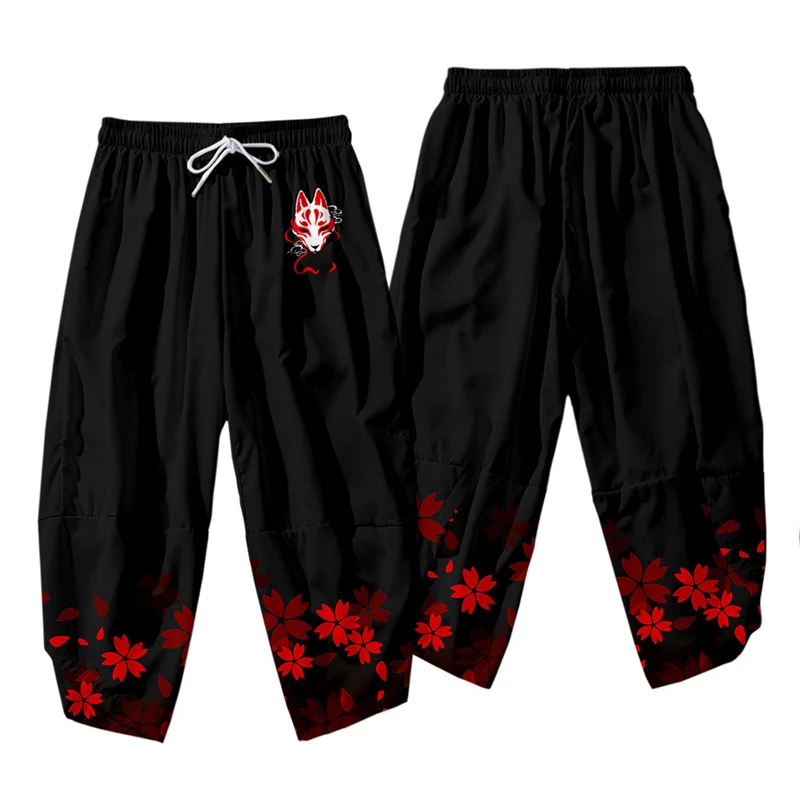 Large Size 5XL 6XL Japanese Kimono Cardigan Pants Set Print Fox Men Women Shirt Tradition Yukata Haori Obi Cosplay Costume