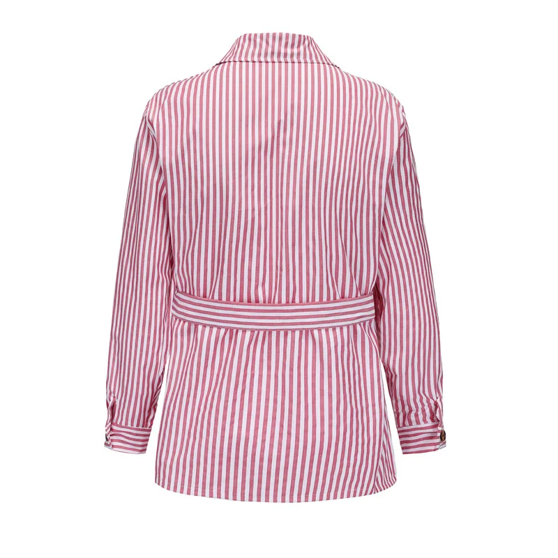 Spring Clothing Men's Light Luxury Long Sleeve Striped Pocket Shirt Casual Streetwear Button-down Shirt with Belt S-5XL 2025 New