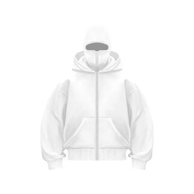 Men and women Balaclava Y2K Gothic Harajuku winter new item double hooded sweatshirt men's hooded mask zipper sportswear