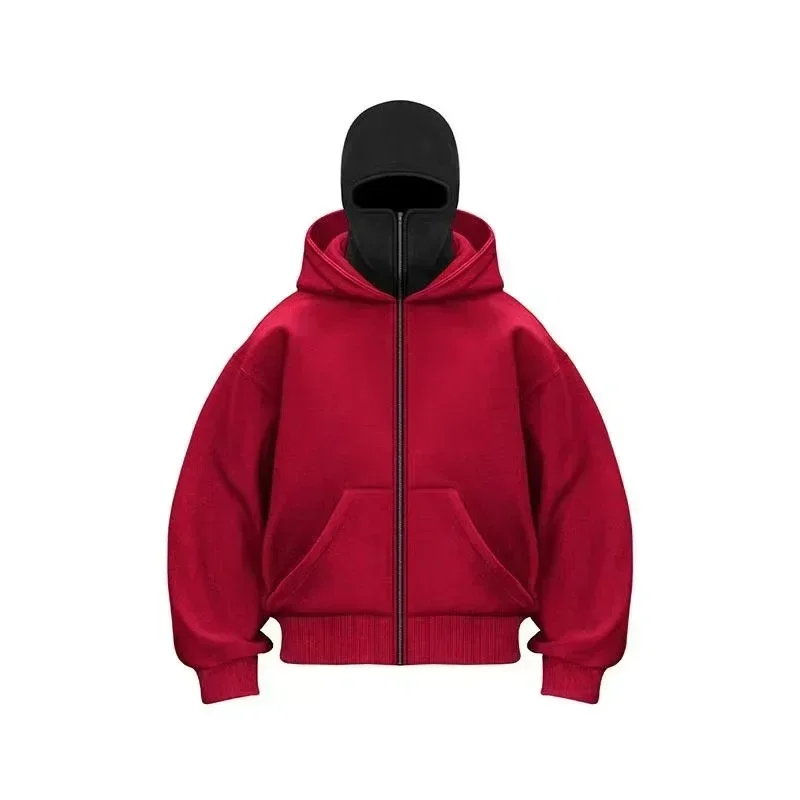 Men and women Balaclava Y2K Gothic Harajuku winter new item double hooded sweatshirt men's hooded mask zipper sportswear