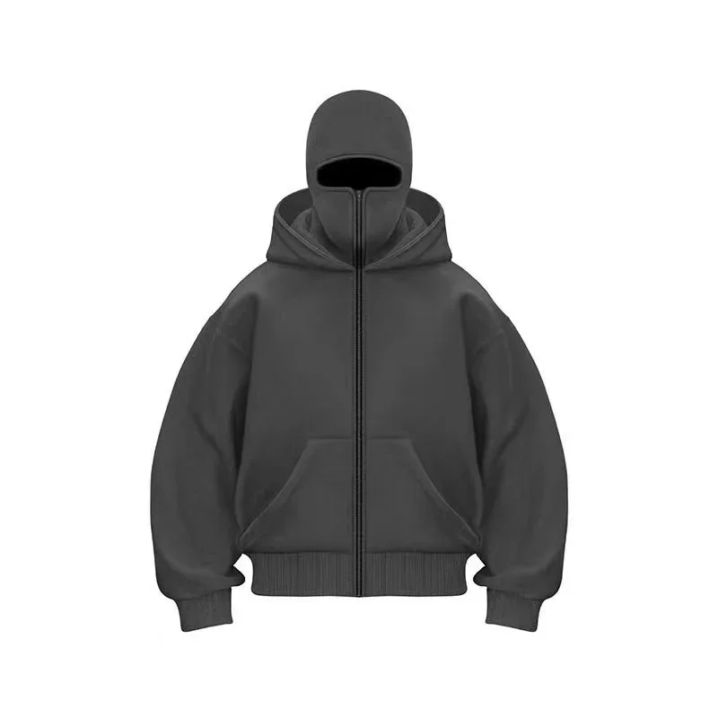 Men and women Balaclava Y2K Gothic Harajuku winter new item double hooded sweatshirt men's hooded mask zipper sportswear