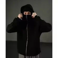 Men and women Balaclava Y2K Gothic Harajuku winter new item double hooded sweatshirt men's hooded mask zipper sportswear