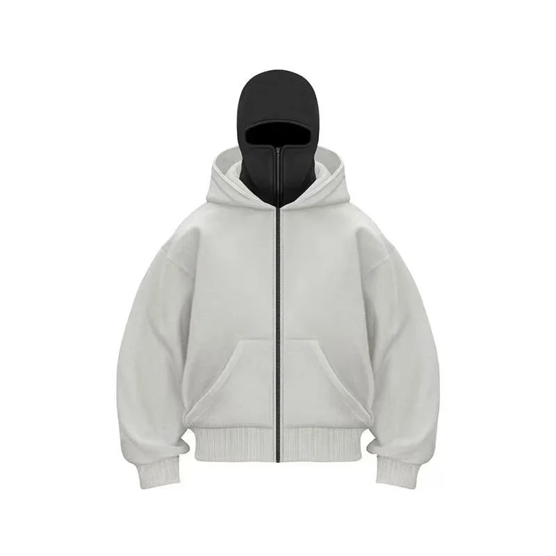 Men and women Balaclava Y2K Gothic Harajuku winter new item double hooded sweatshirt men's hooded mask zipper sportswear