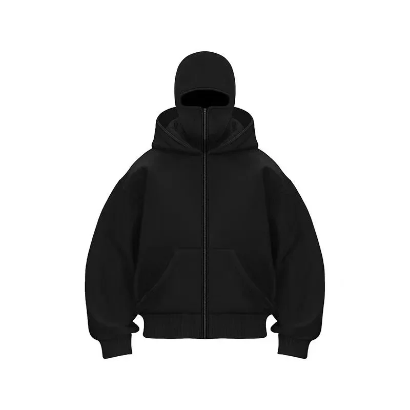 Men and women Balaclava Y2K Gothic Harajuku winter new item double hooded sweatshirt men's hooded mask zipper sportswear