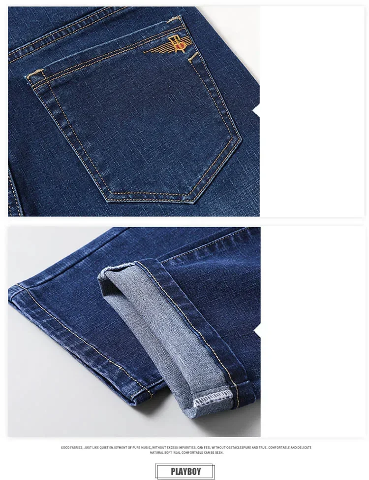 Plus Size 42 44 46 Spring Autumn Men's Fashion Casual Jeans Black Blue Classic Business Straight Elasticity Brand Denim Trousers
