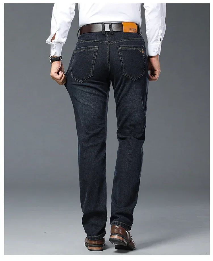 Plus Size 42 44 46 Spring Autumn Men's Fashion Casual Jeans Black Blue Classic Business Straight Elasticity Brand Denim Trousers