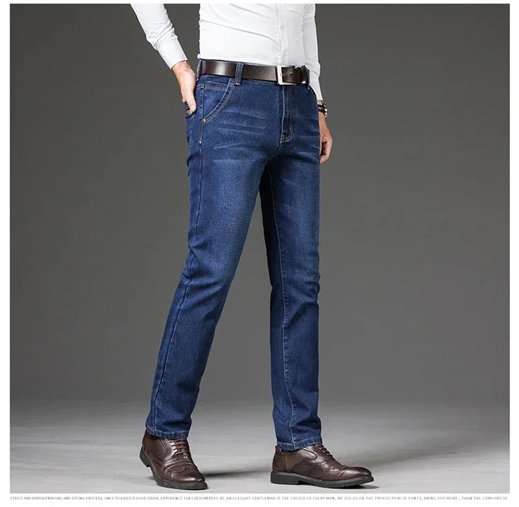 Plus Size 42 44 46 Spring Autumn Men's Fashion Casual Jeans Black Blue Classic Business Straight Elasticity Brand Denim Trousers